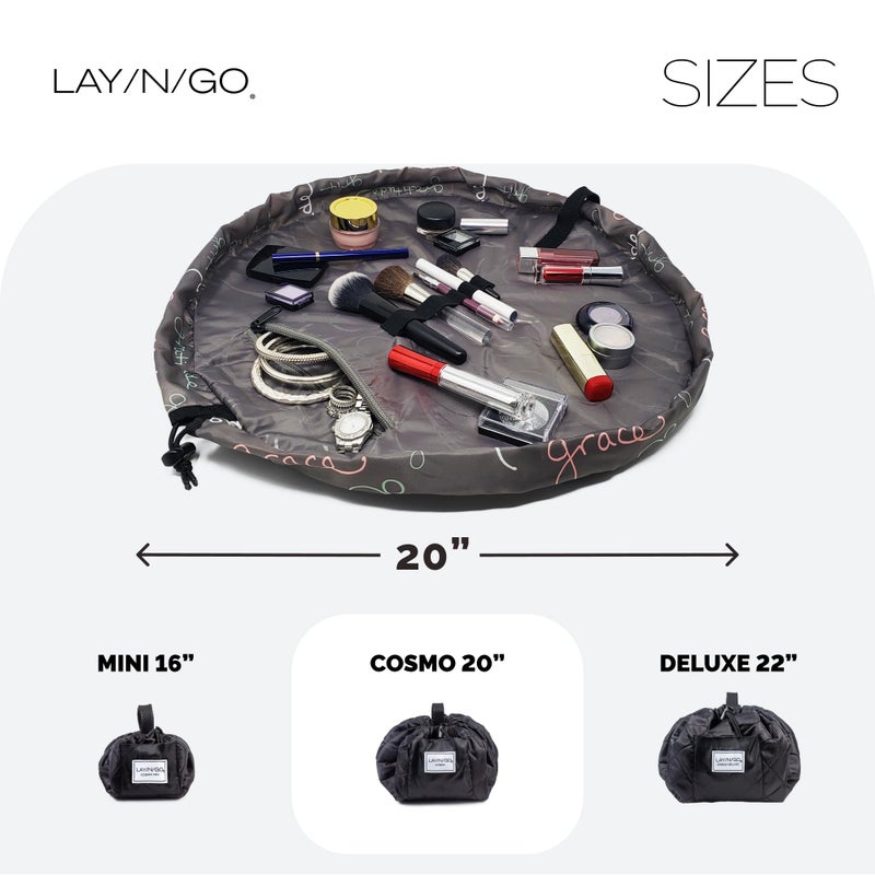 Lay-n-Go Cosmo Drawstring Cosmetic & Makeup Bag Organizer - Portable Drawstring Makeup Bag w/Zipper Pocket & More - Durable  Machine Washable Toiletry Bag for Travel (20""  Grit Grace Gratitude) - Image 5